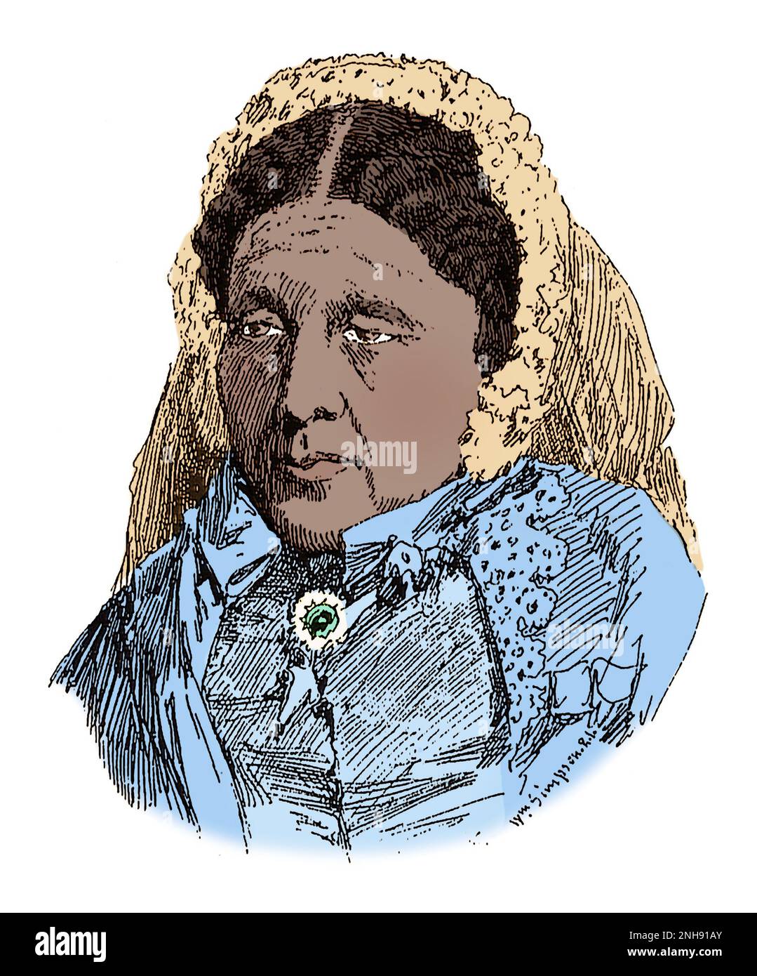 Skizze von Mary Seacole vom Krim-Kriegskünstler William Simpson (1823-1899), c. 1855. Mary Seacole (1805-1881) war eine britisch-jamaikanische Geschäftsfrau und Krankenschwester. Während des Krimkrieges leitete sie ein Hotel und kümmerte sich um die Verwundeten. Ihre Autobiografie Wonderful Adventures of Mrs. Seacole in Many Countries (1857) ist eine der ersten Autobiographien einer Frau mit gemischter Rasse. 2004 wurde sie zum größten schwarzen Briten gewählt. Gefärbt. Stockfoto