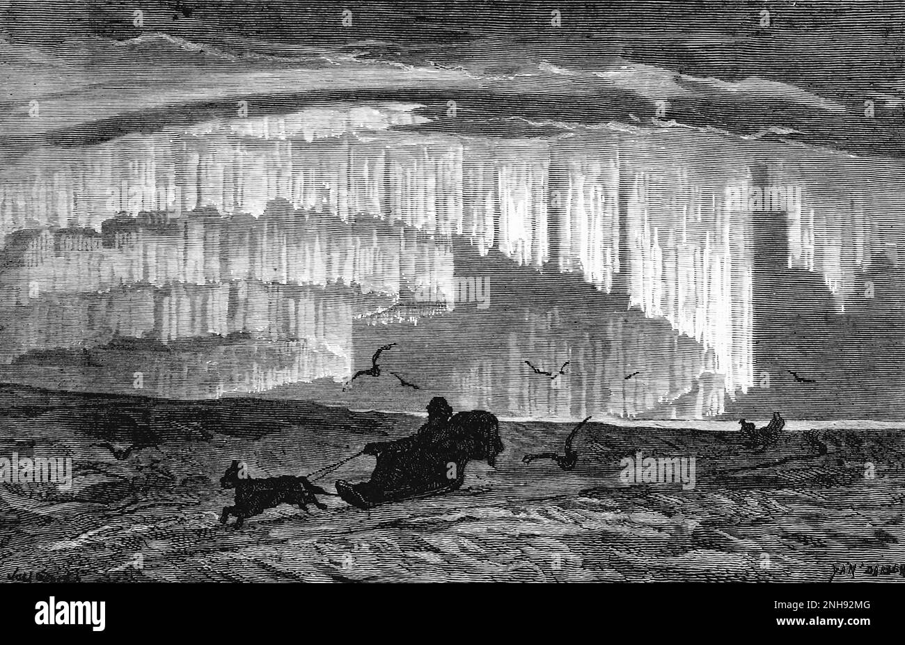 Gravur der Nordlichter, aus "L'Espace celeste et la nature tropicale" von J. E. Dargent, J. Babinet, E. Liais, 1866. Stockfoto