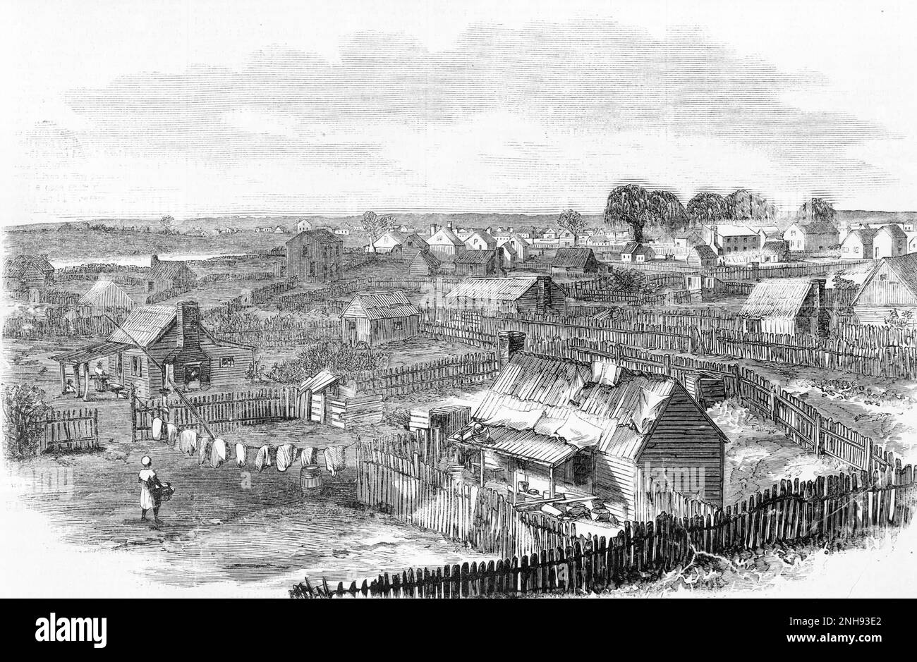 Freedman's Village, Hampton, Virginia, eine Siedlung, die von den USA gegründet wurde Regierung 1863 für ehemalige Sklaven. Holzgravierung, Harper's Weekly, 30. September 1865. Stockfoto