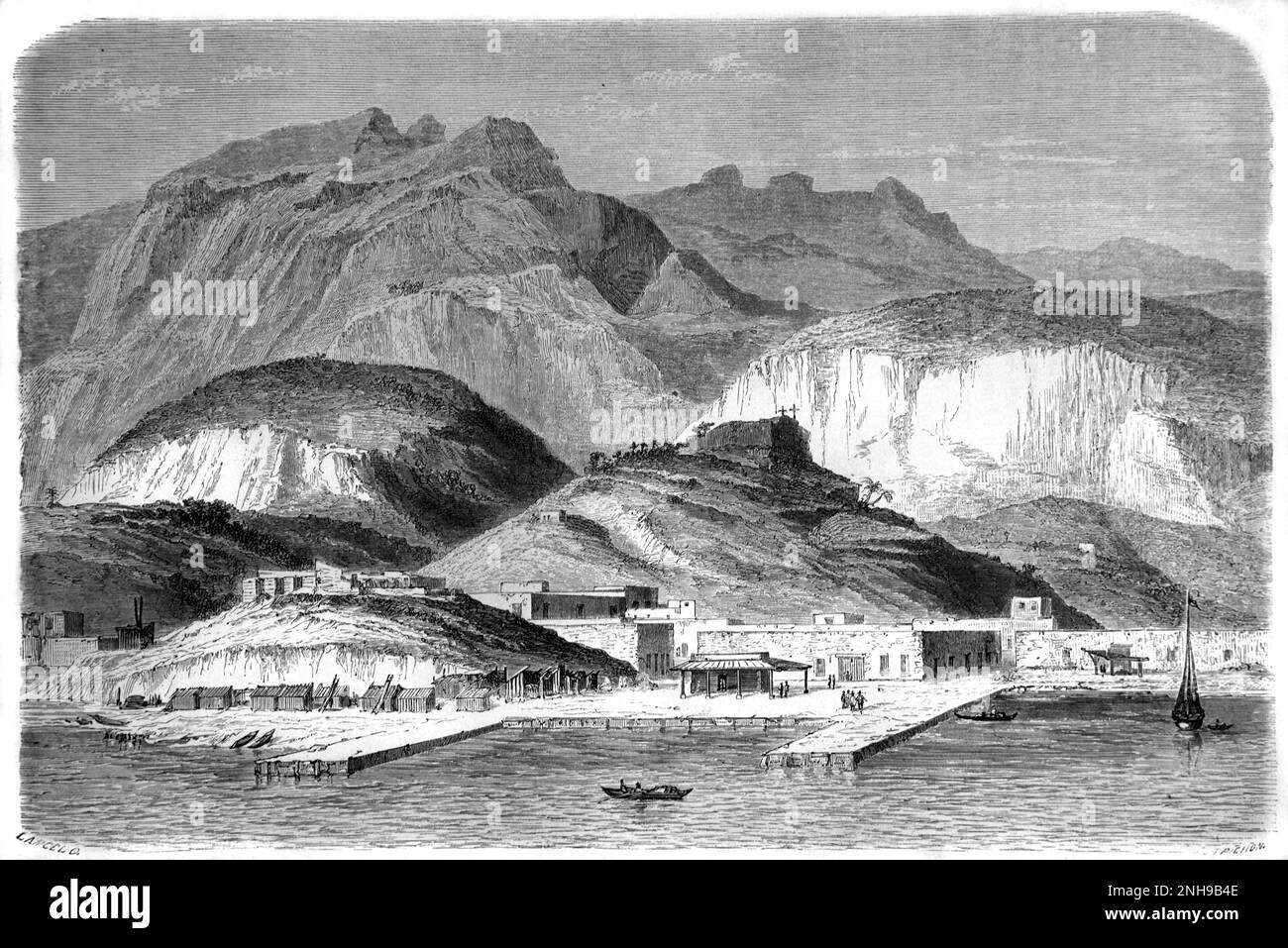 Early View of Guaymas, an der Küste des Golfs von Kalifornien in Sonora Mexiko. Vintage-Gravur oder Abbildung 1862 Stockfoto