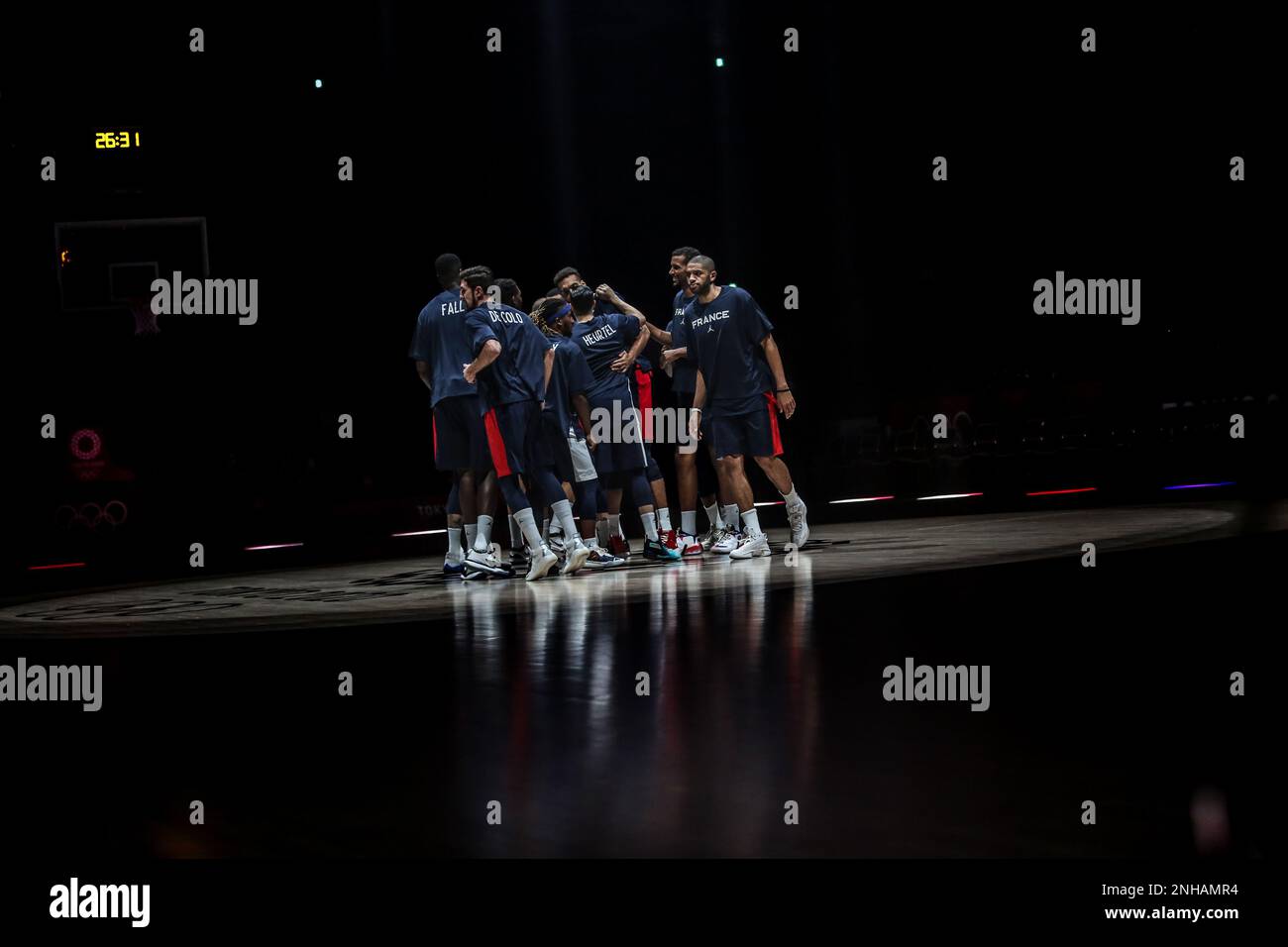 7. AUGUST 2021: Team Frankreich im Männer-Basketball-Finale zwischen den USA und Frankreich bei den Olympischen Spielen 2020 in Tokio (Foto: Mickael Chavet/RX) Stockfoto