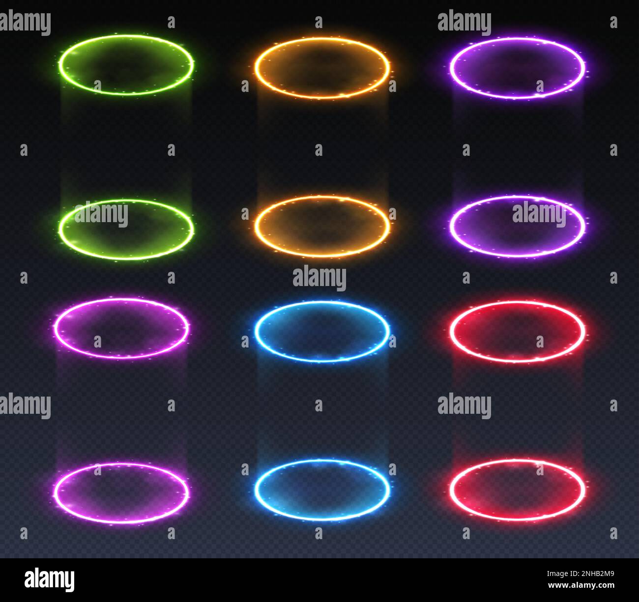 Magische Portale, futuristische Neontunnel, glühende Teleportsammlung. Stock Vektor