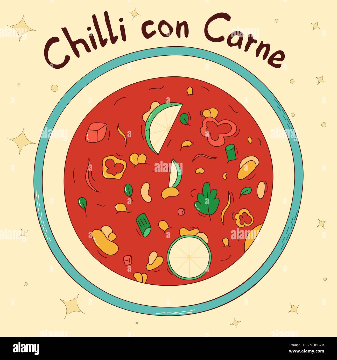 Traditionelles mexikanisches Essen. Abbildung: Chili con Carne Vector Stock Vektor
