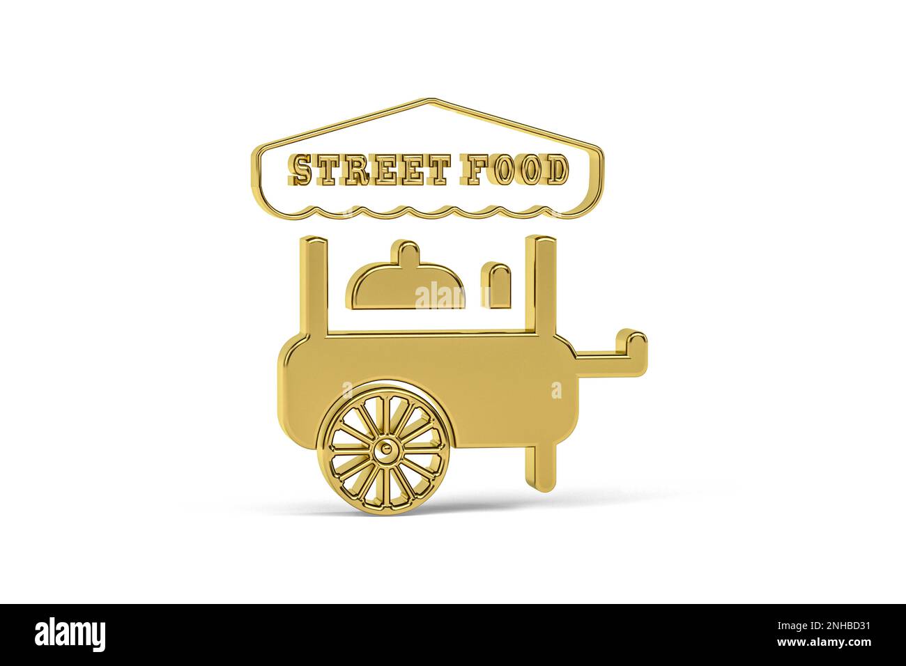 Goldenes 3D Street Food-Symbol isoliert auf weißem Hintergrund - 3D-Rendering Stockfoto