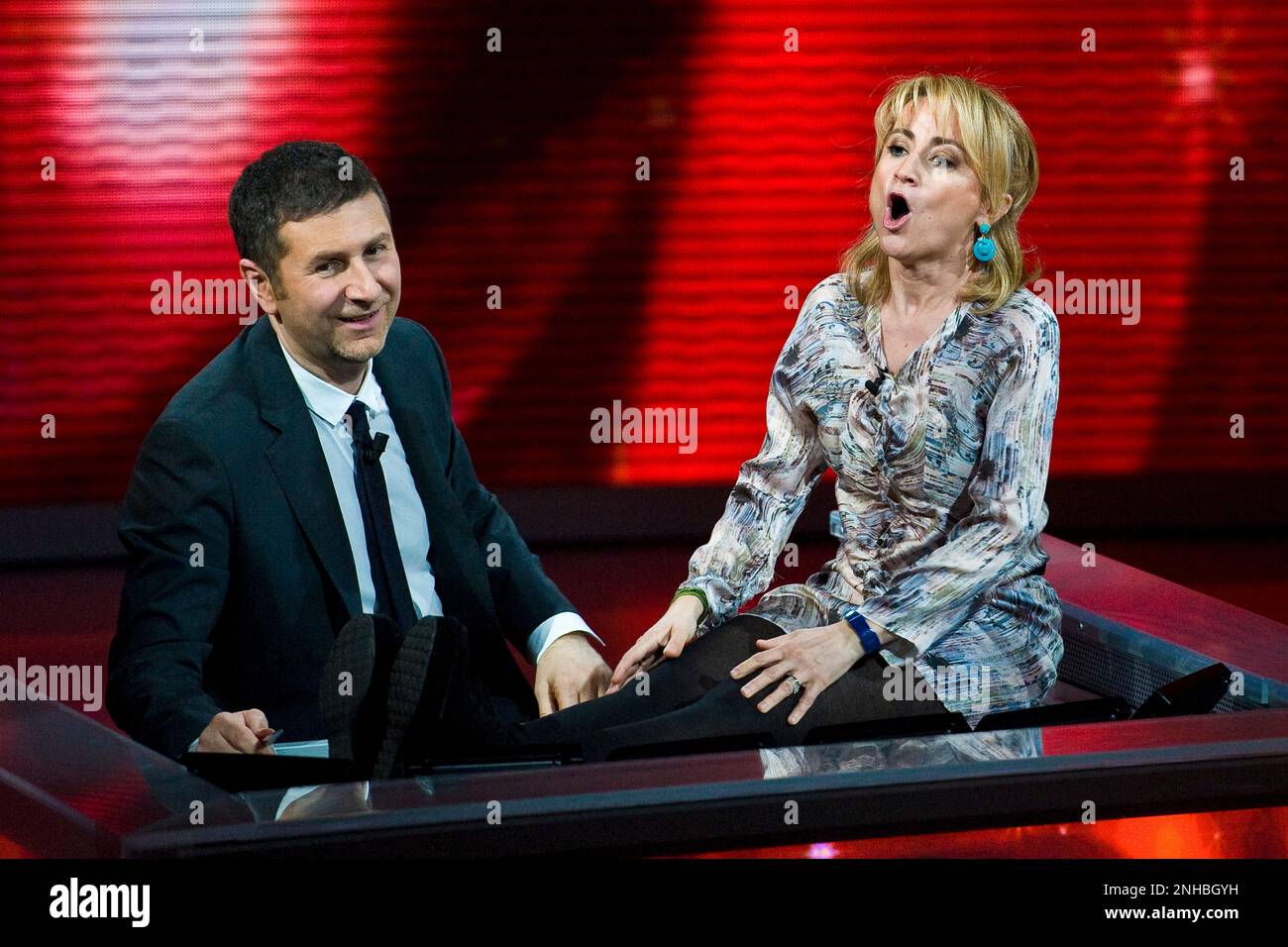 06.03.2011, Mailand. „Che tempo che fa“-Fernsehen RAI3. Fabio Fazio und Luciana Littizzetto Stockfoto