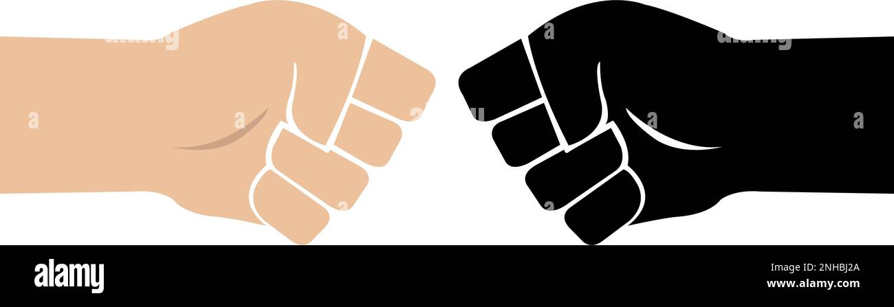 Fist Bump Symbol das Konzept von Macht und Konflikt, Wettbewerb, Teamarbeit, Partnerschaft, Freundschaft, Kämpfen. Hände zusammengedrückt Faust schlagen oder schlagen. Stock Vektor