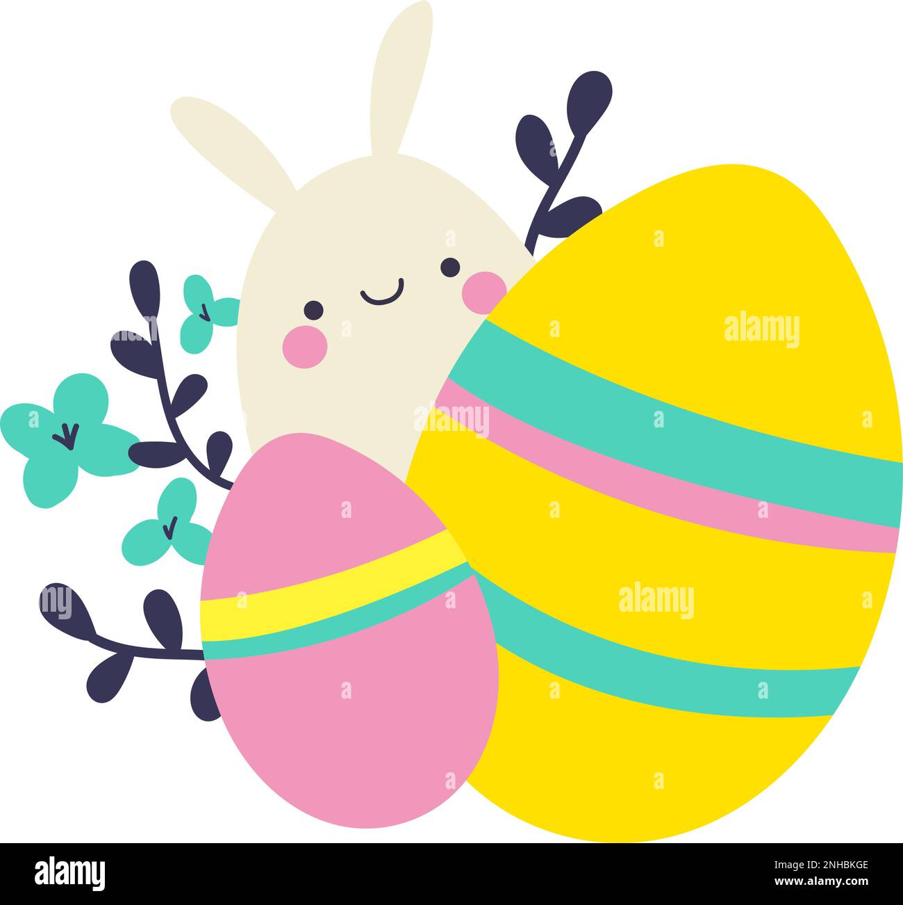 Ostereier und Osterhasen, süße Illustration. Vektorabbildung für Grußkarten, Poster oder soziale Banner. Stock Vektor