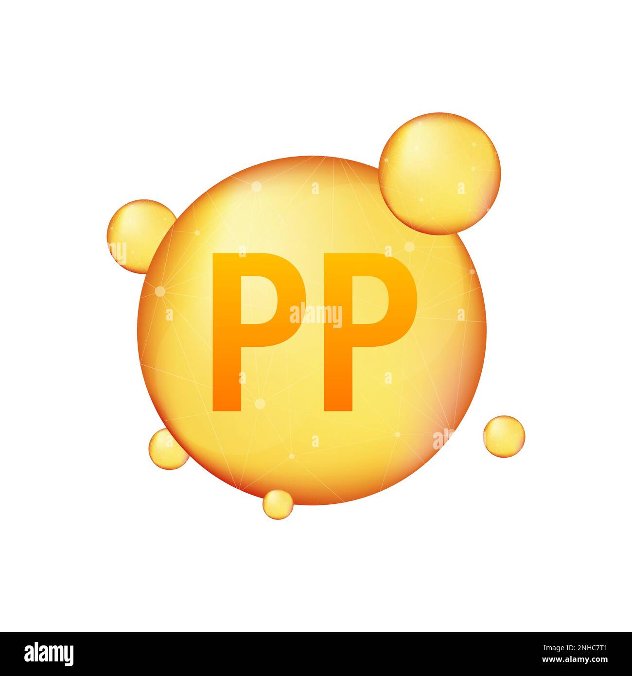 Vitamin PP Gold glänzendes Symbol. Ascorbinsäure. Darstellung des Vektormaterials Stock Vektor