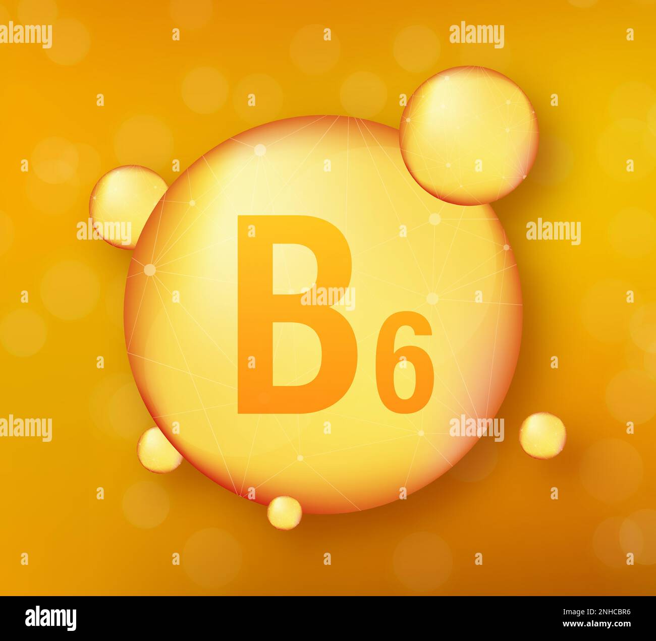 Vitamin B 6 Gold glänzende Ikone. Ascorbinsäure. Vektorgrafik Stock Vektor