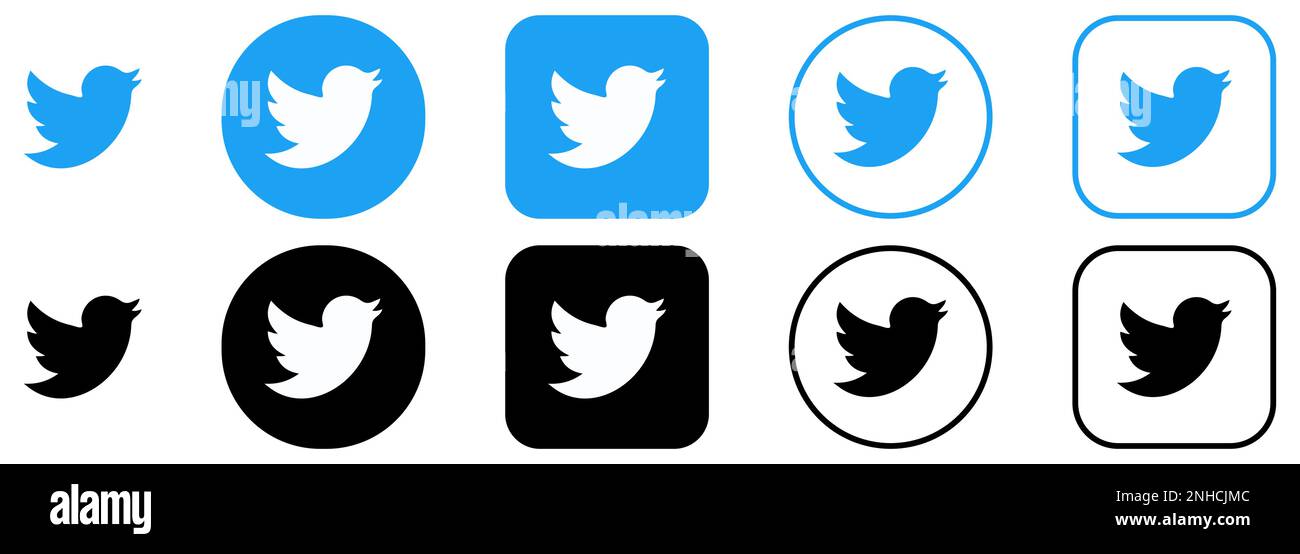 Satz twitter-Logos. Symbole für soziale Netzwerke. Editorial Vector Stock Vektor