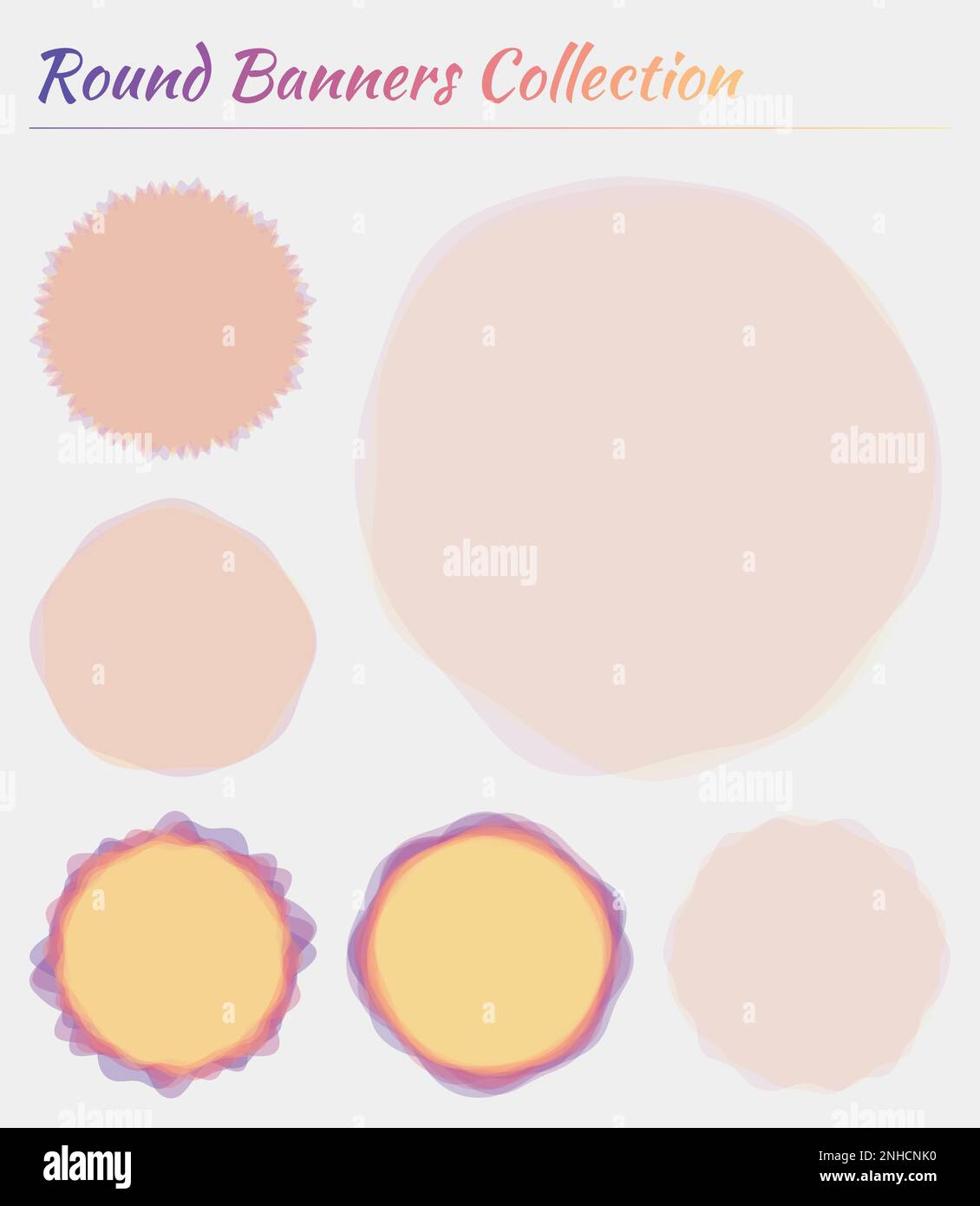 Abstrakte runde Beschriftungen. Kreisförmige Hintergründe in den Farben des Sonnenuntergangs. Attraktive Vektordarstellung. Stock Vektor