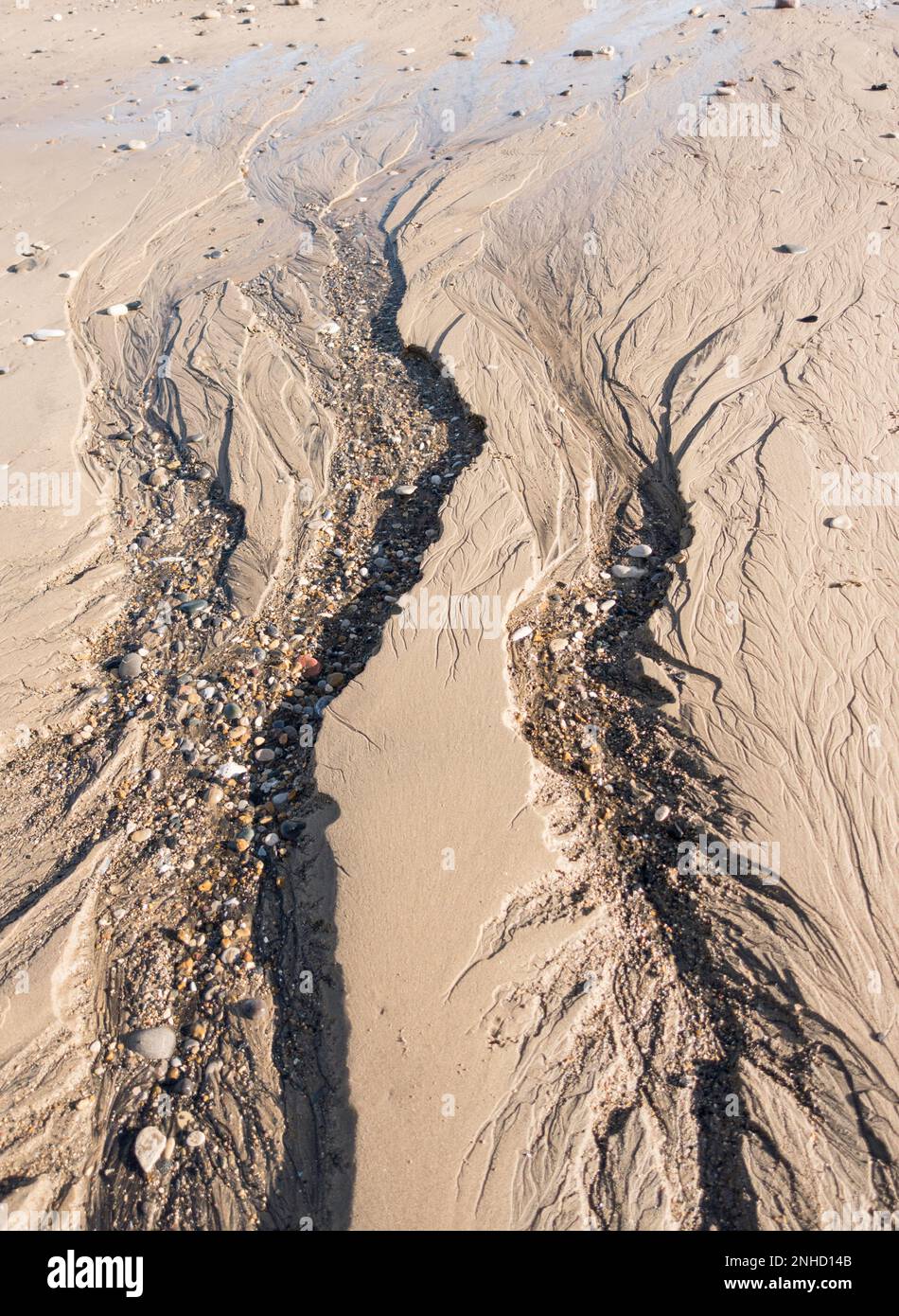 Abstraktes Muster im Sand am Seaham Beach in Co Durham, England, Großbritannien Stockfoto