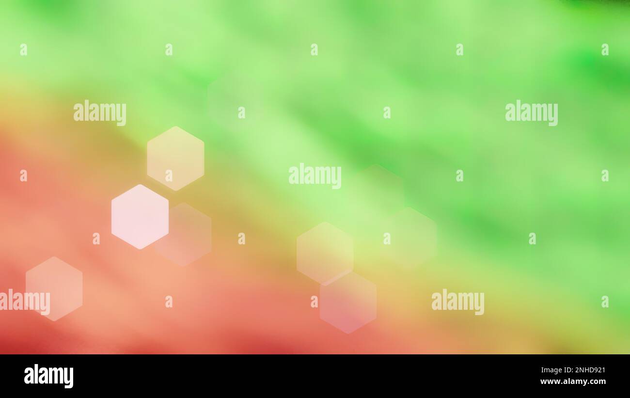 Glitzernde sechseckige rote und grüne Bokeh-Textur, glänzende schillernde, glitzernde Partikel, Luxus, Vermögenskonzept. Stockfoto
