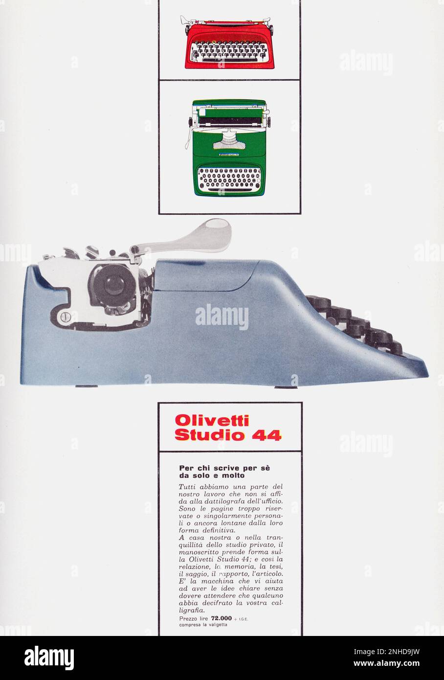 1961 : Werbung für OLIVETTI Typermachine STUDIO 44 - Pubblicità macchina da scrivere - ANNI CINQUANTA - manifesto pubblicitario - grafica - ANNI 50s - 50 's - ' 50 - '50 --- Archivio GBB Stockfoto