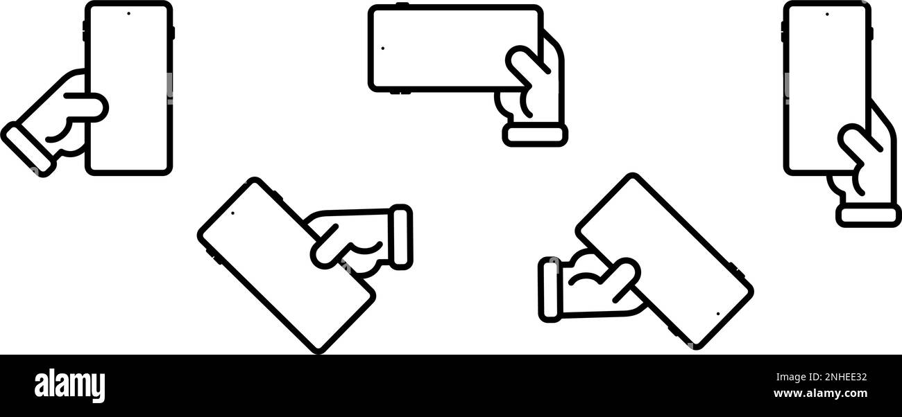 Symbolsatz einer Hand, die ein Mobiltelefon mit leerem Bildschirm in verschiedenen Positionen hält. vektordarstellung Stock Vektor