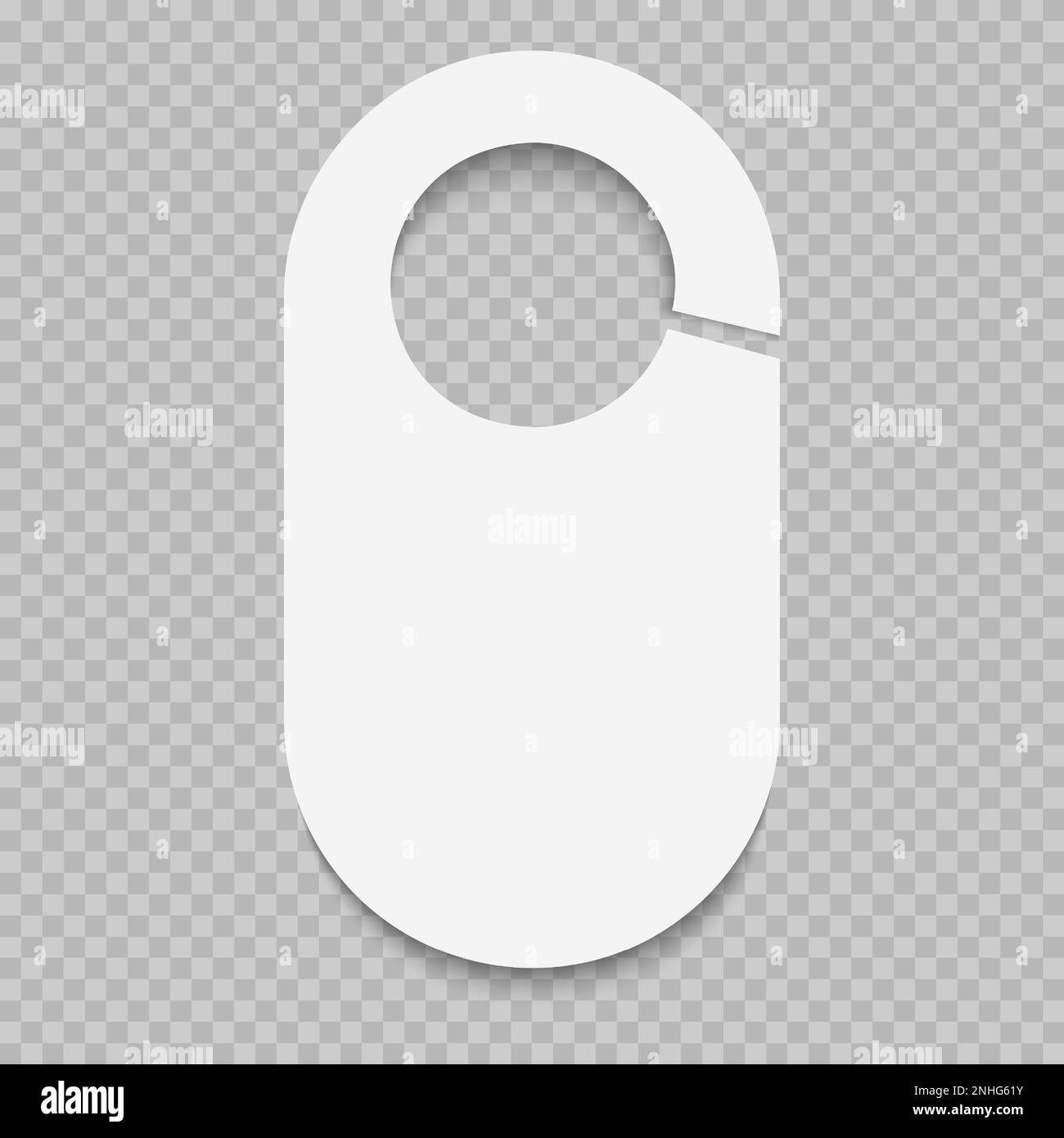 Modell eines leeren Türaufhängers oder Schrankteilers isoliert auf transparentem Hintergrund. Bitte nicht stören, leise, klopfen oder still halten. Anhänger für Kleiderladen oder Kleiderschrank. Vektordarstellung Stock Vektor