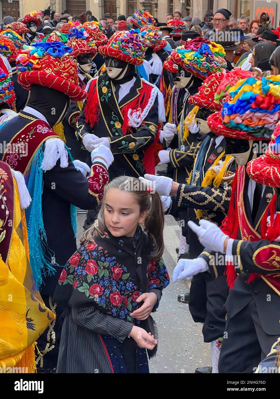Balari-Tanz auf dem Bagolino-Karneval Stockfoto