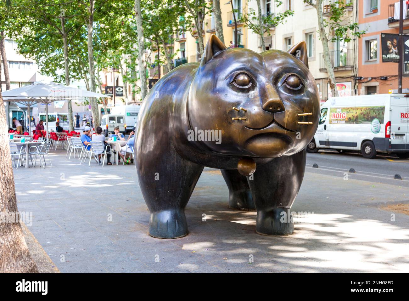 Skulptur "El Gato del Raval" einer Katze von Fernando Botero, Raval, Barcelona, Katalonien, Spanien Stockfoto