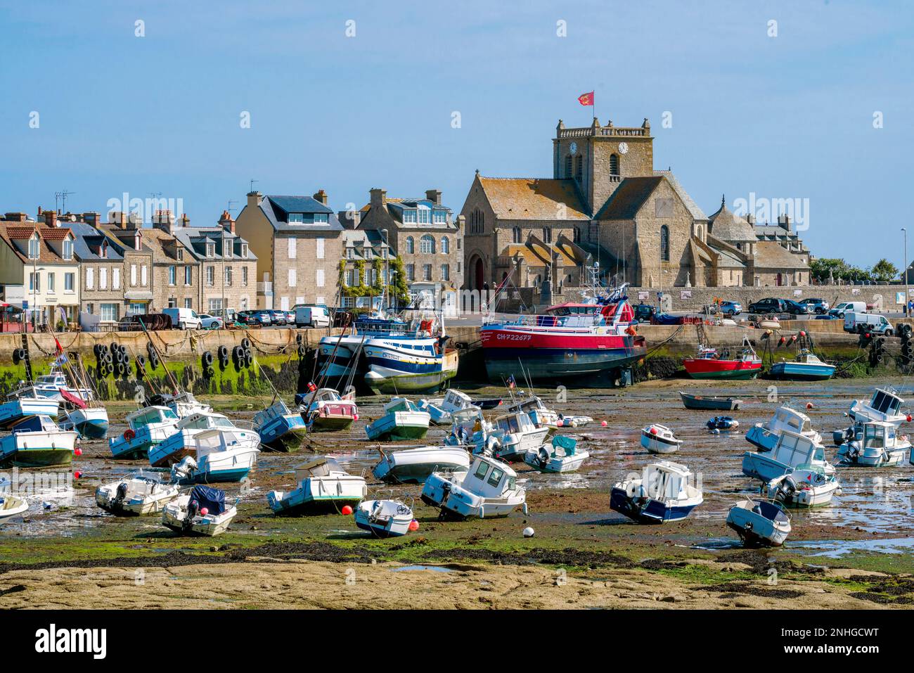 Fischhafen, Flut Barfleur Manche, Normandie, Frankreich Stockfoto