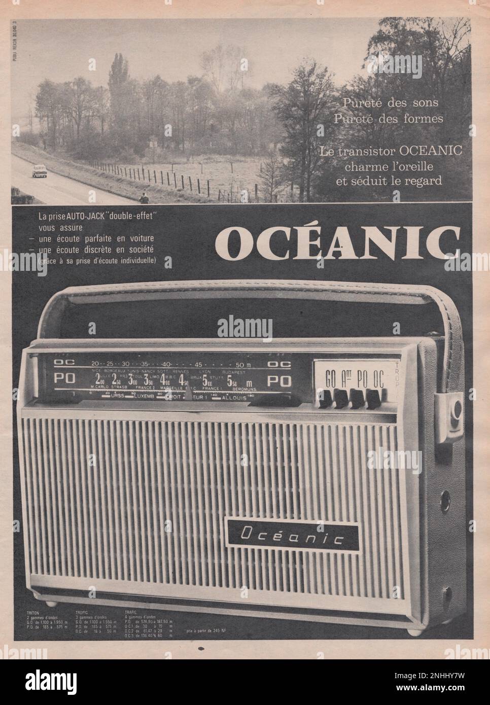 Oceanic Radio Vintage French Magazine Werbung Vintage French Radio Retro Oceanic Radio Werbespot 1960er Stockfoto