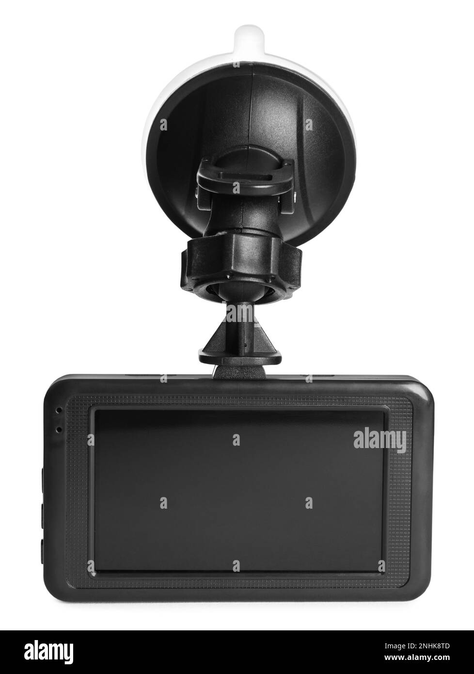 Moderne Armaturenbrett-Kamera mit Saughalterung isoliert auf weiß Stockfoto