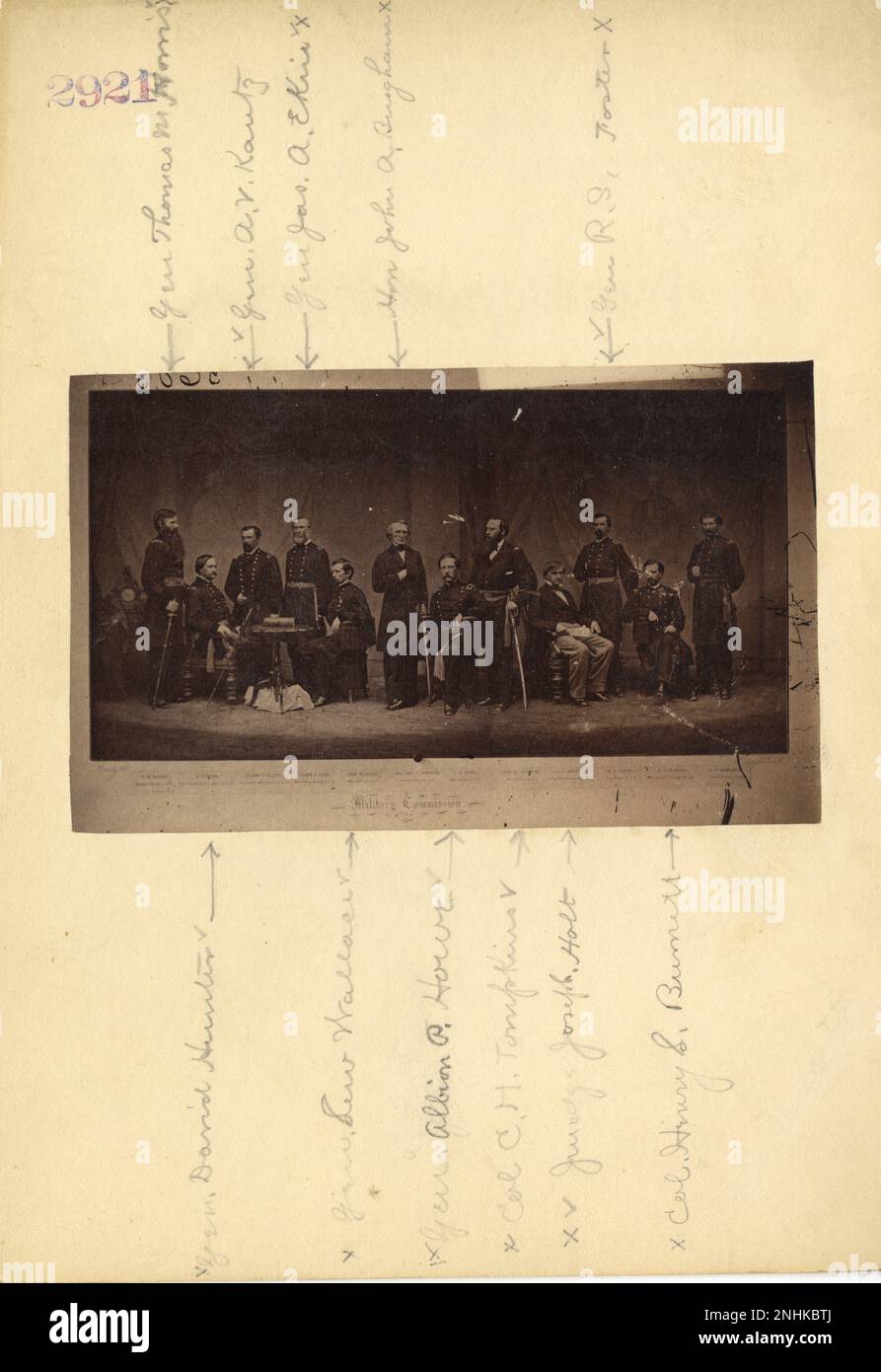 John A. Bingham, Ohio; General James A. Ekin; General Thomas H. Harris; Judge Joseph holt; General Albion P. Howe; General David Hunter; Colonel Charles H. Tompkins, USA Armee; General Lewis Wallace Mathew Brady aus dem 19. Jahrhundert, Quartermaster und andere Bürgerkriegsfotos Stockfoto