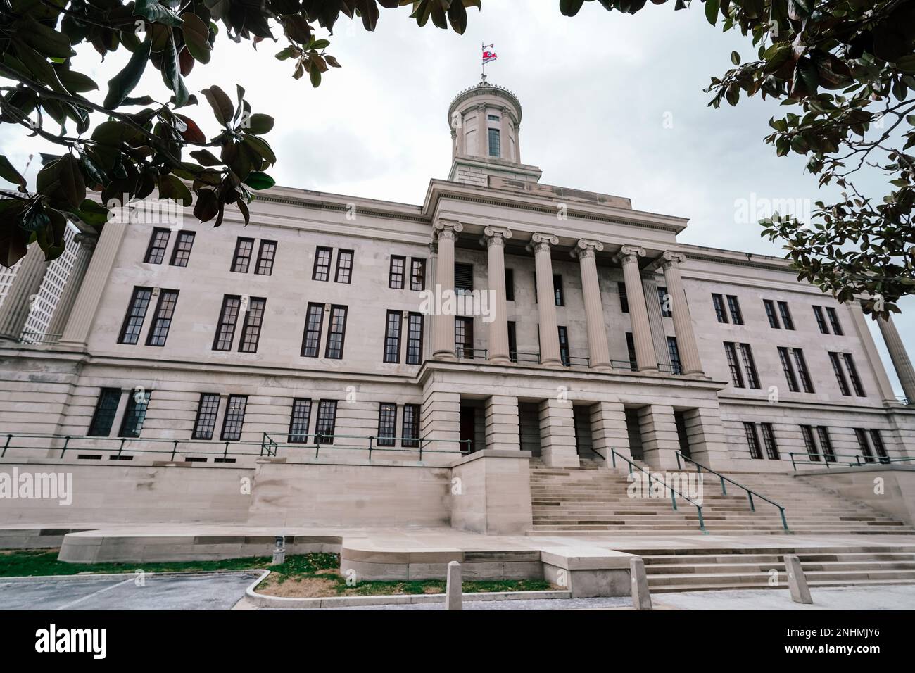 Tennessee State Capitol, Greek Revival 1845-1859, Legislativgebäude und Grundstück mit dem Grab von Präsident James K. Polk, Nashville, Tennessee Stockfoto
