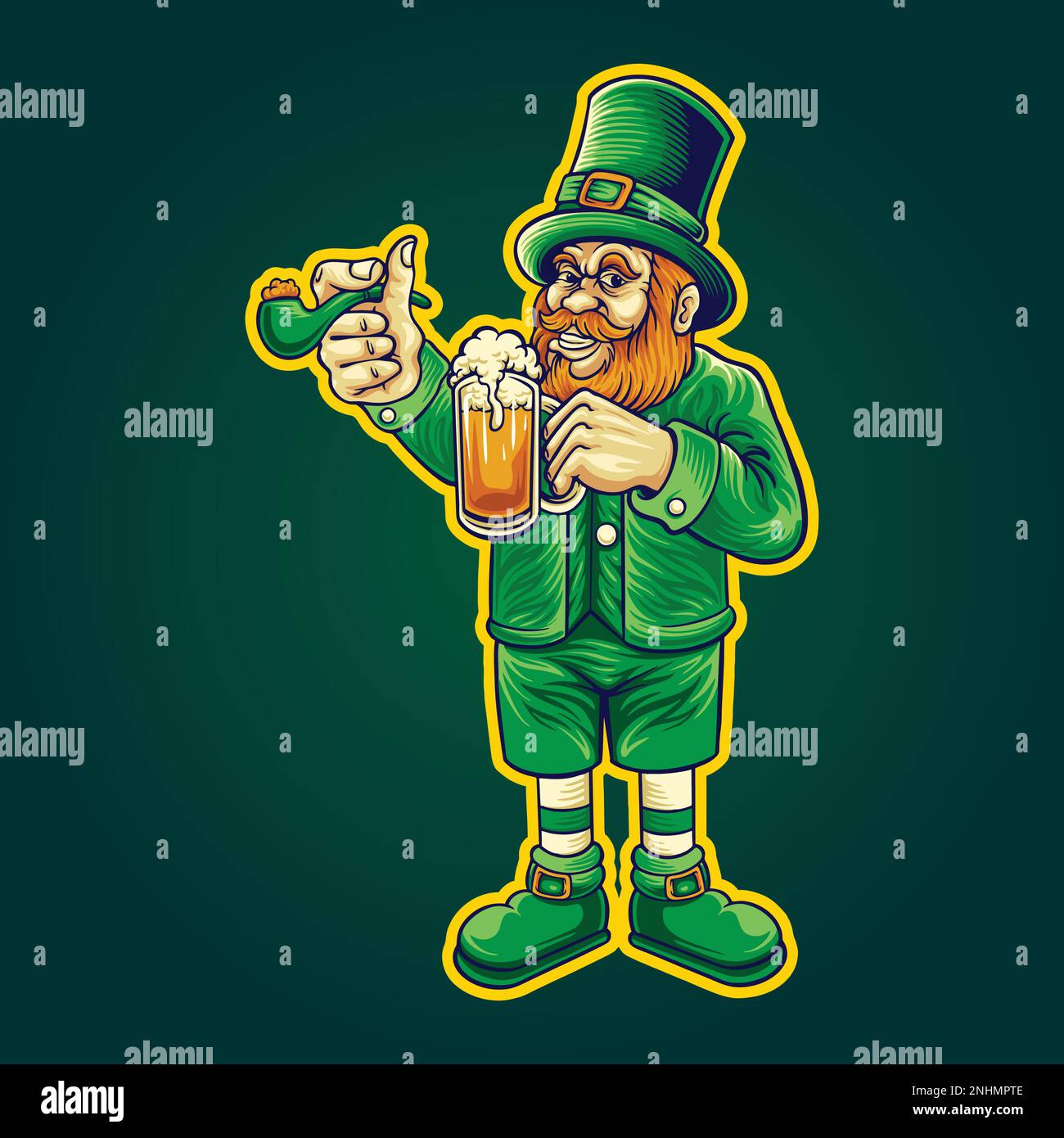 Saint patricks Day Leprechaun Bier Glas Cartoon Logo Illustrationen Vektorbilder für Ihre Arbeit Logo, Merchandise-T-Shirt, Aufkleber und Etikett Stock Vektor