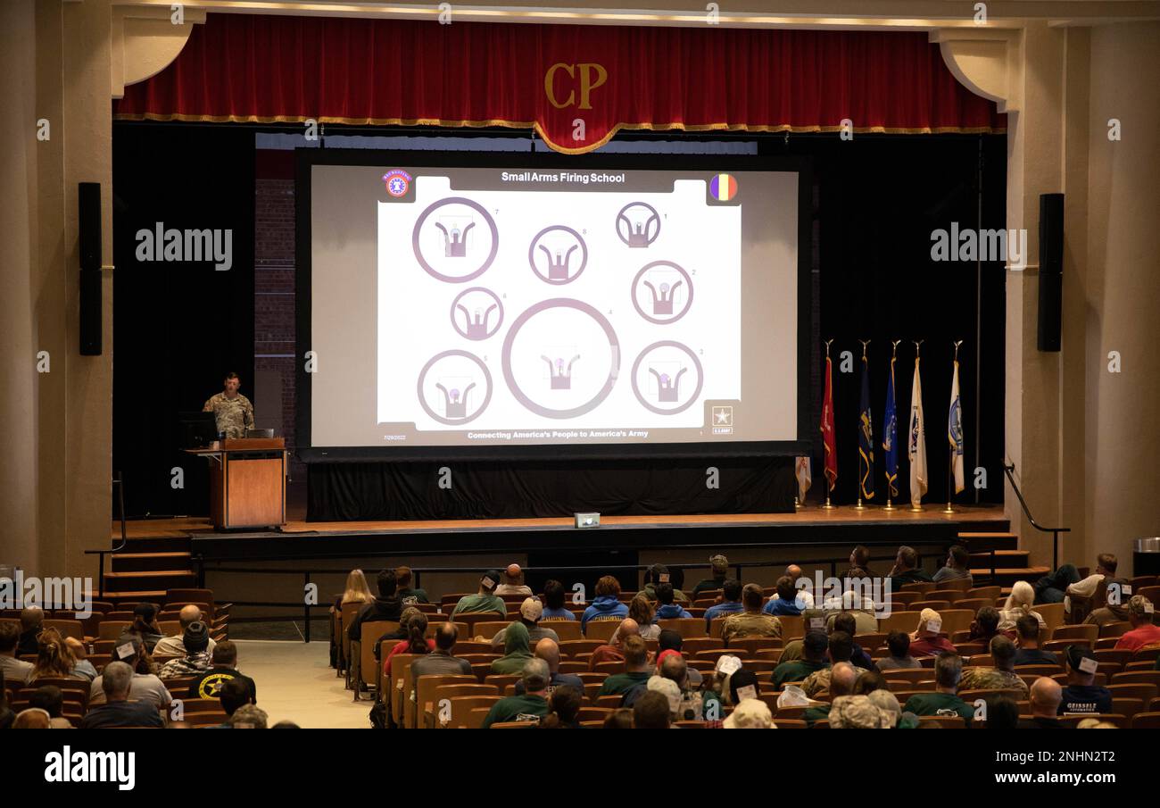 Die USA Das Army Marksmanship Unit Service Rifle Team startete die Zivil Marksmanship Program National Rifle Matches, indem es die jährliche CMP Rifle Small Arms Firing School leitete. Dieser zweitägige Kurs, an dem fast 300 Personen aus den USA teilnahmen, lehrt Scharfschützen aller Ebenen alles von den Grundlagen bis hin zur Komplexität des Windlesens. Um für so viele Menschen Unterricht im Klassenzimmer und Reichweitenoperationen durchzuführen, wurden die Leiter des USMAU Service Rifle Teams von CMP-Mitarbeitern und Dienstleuten der Army National Guard, Army Reserve, Marine Corps, Navy und Coast Guar unterstützt Stockfoto