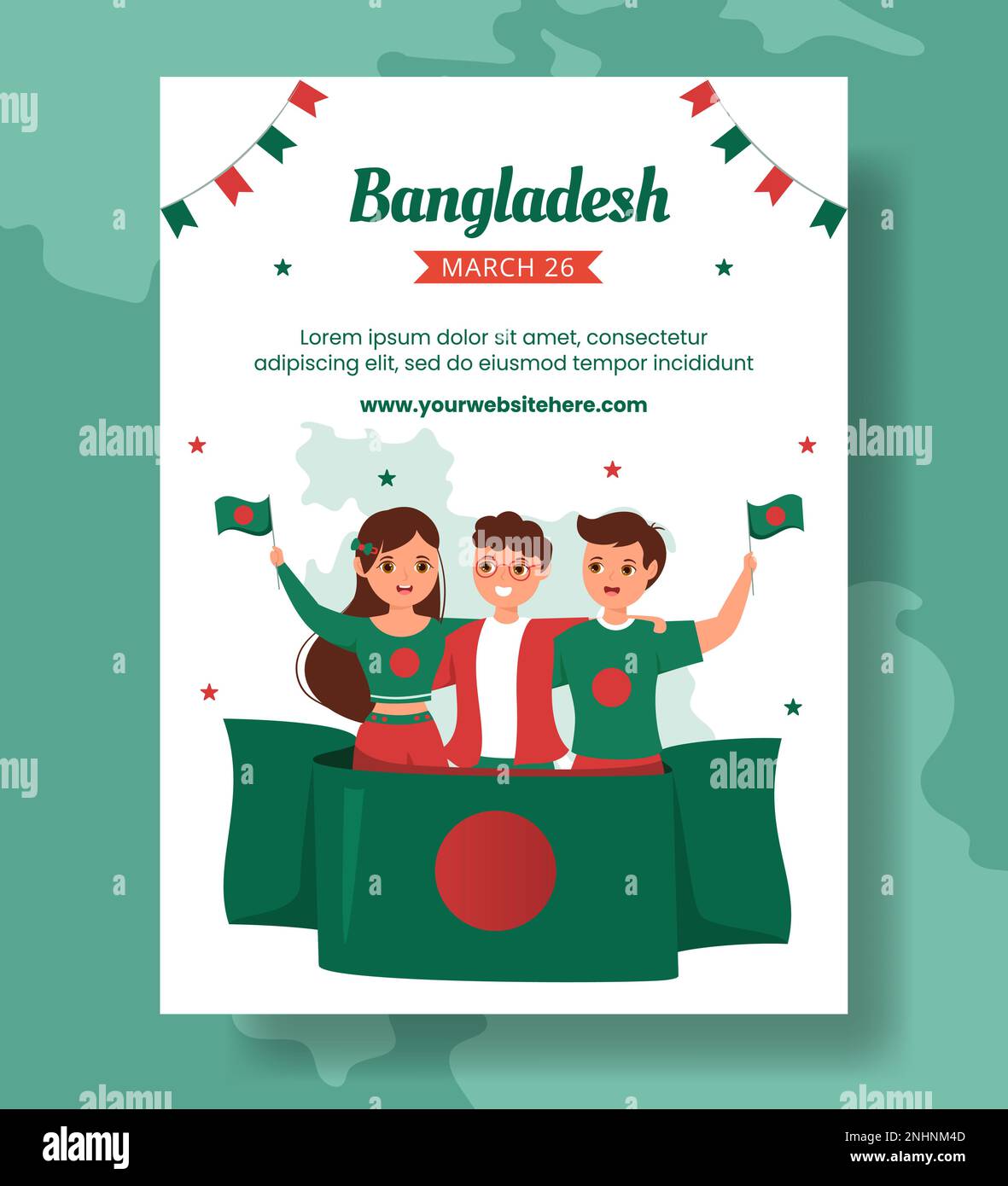 Happy Independence Bangladesh Day Vertikales Poster Cartoon Handgezeichnete Vorlagen Hintergrundillustration Stock Vektor