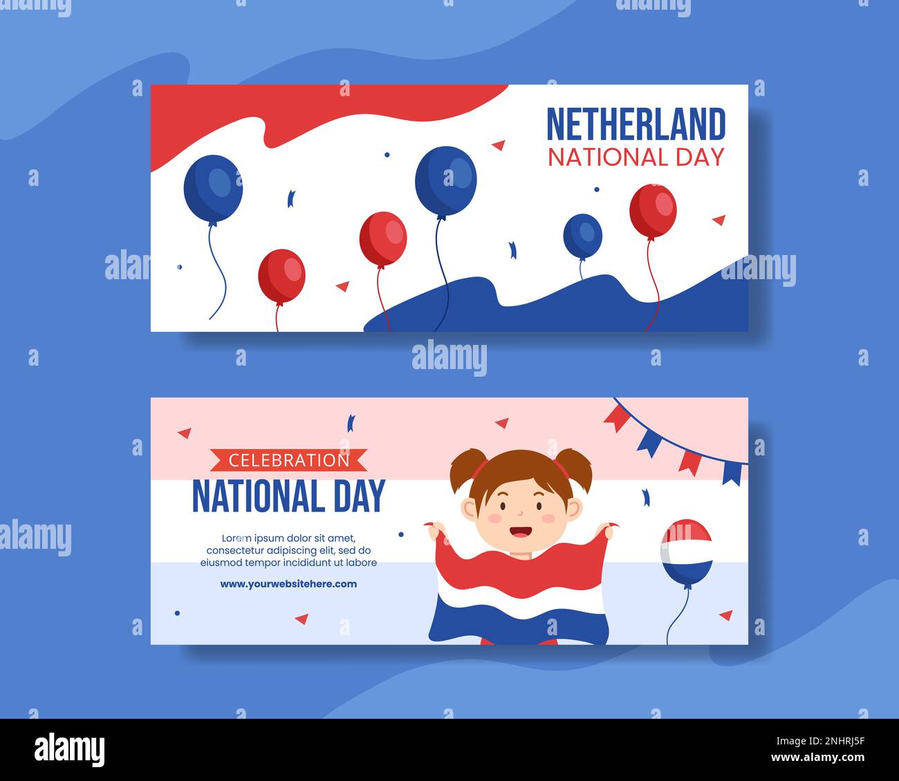 Happy Netherlands National Day Horizontale Banner Flache Cartoon Handgezeichnete Vorlagen Illustration Stock Vektor