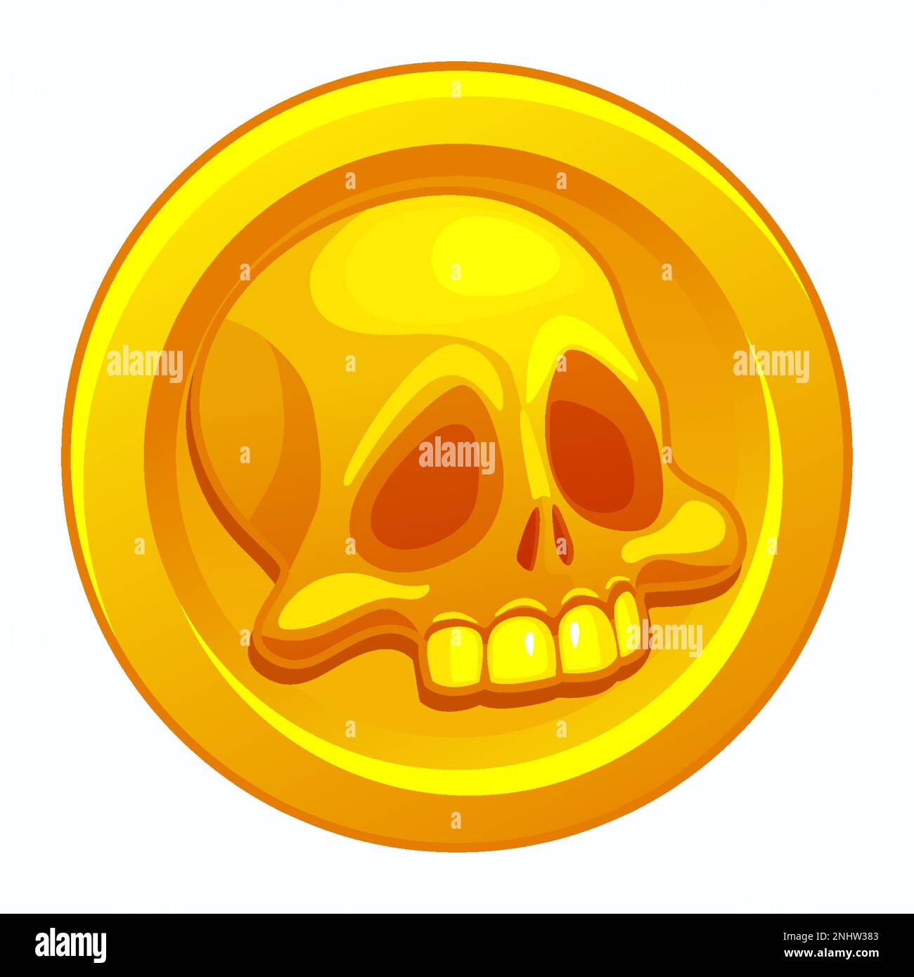 Piraten-Goldmünzen-Symbol mit menschlichem Schädel. Piraten-Dublone. Vektordarstellung Stock Vektor