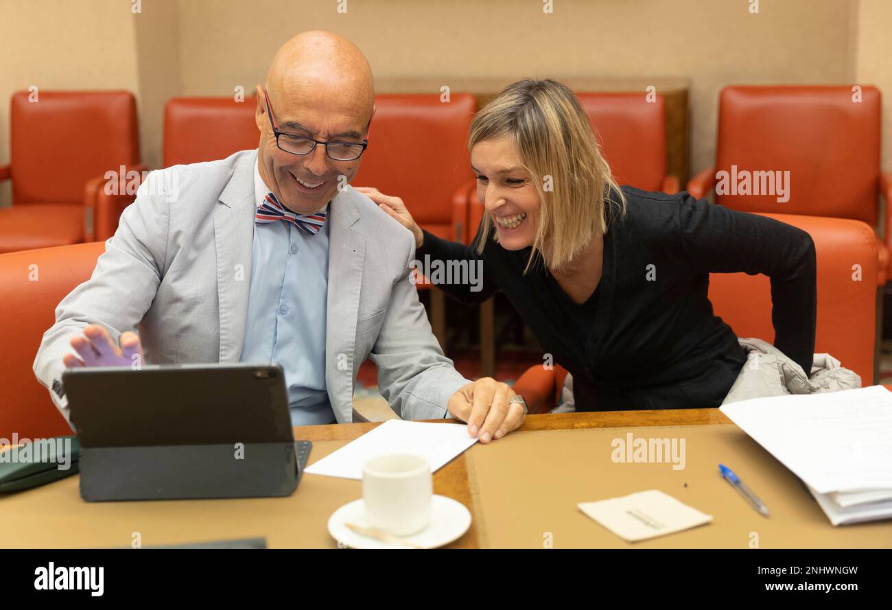 PSOE deputy Antonio Hurtado and PNV deputy Idoia Sagastizabal during the Budget Commission in the Congress of Deputies, on November 16, 2022, in Madrid (Spain). The Budget Committee debates and votes this week the Government's text and the partial amendments presented by the opposition to pass the General State Budget Bill (PGE) for the year 2023. 16 NOVEMBER 2022;BUDGETS;COMMISSION;CONGRESS OF DEPUTIES Eduardo Parra / Europa Press 11/16/2022 (Europa Press via AP) Stockfoto