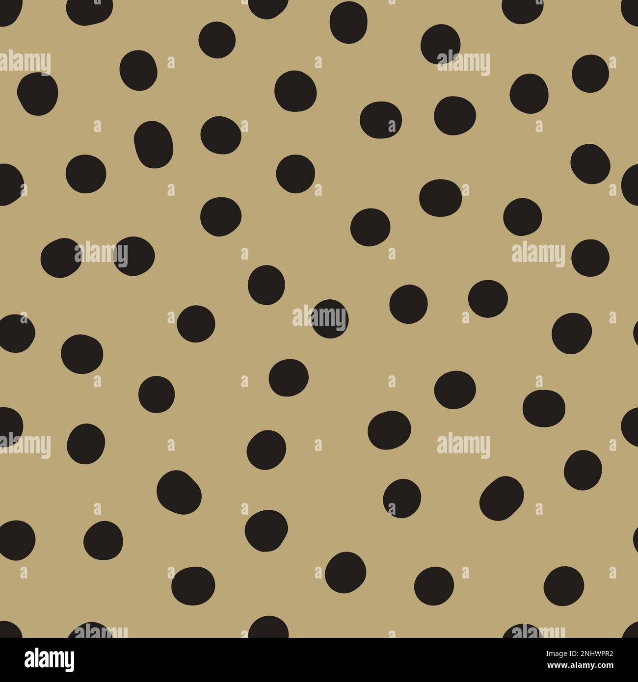 Nahtloses neutrales Punktmuster. Schwarze, handgezeichnete Kreise auf beigefarbenem Hintergrund. Abstraktes Zierstück mit zufälligen Punkten. Vektor-Halbtondarstellung für w Stock Vektor