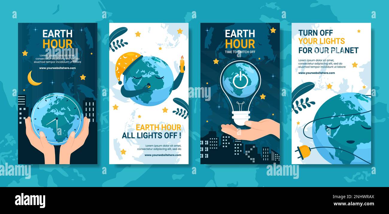 Happy Earth Hour National Day Social Media Stories Flat Cartoon Handgezeichnete Vorlagen Illustration Stock Vektor