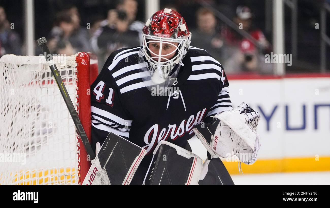 New Jersey Devils Goaltender Vitek Vanecek (41) During The First Period ...