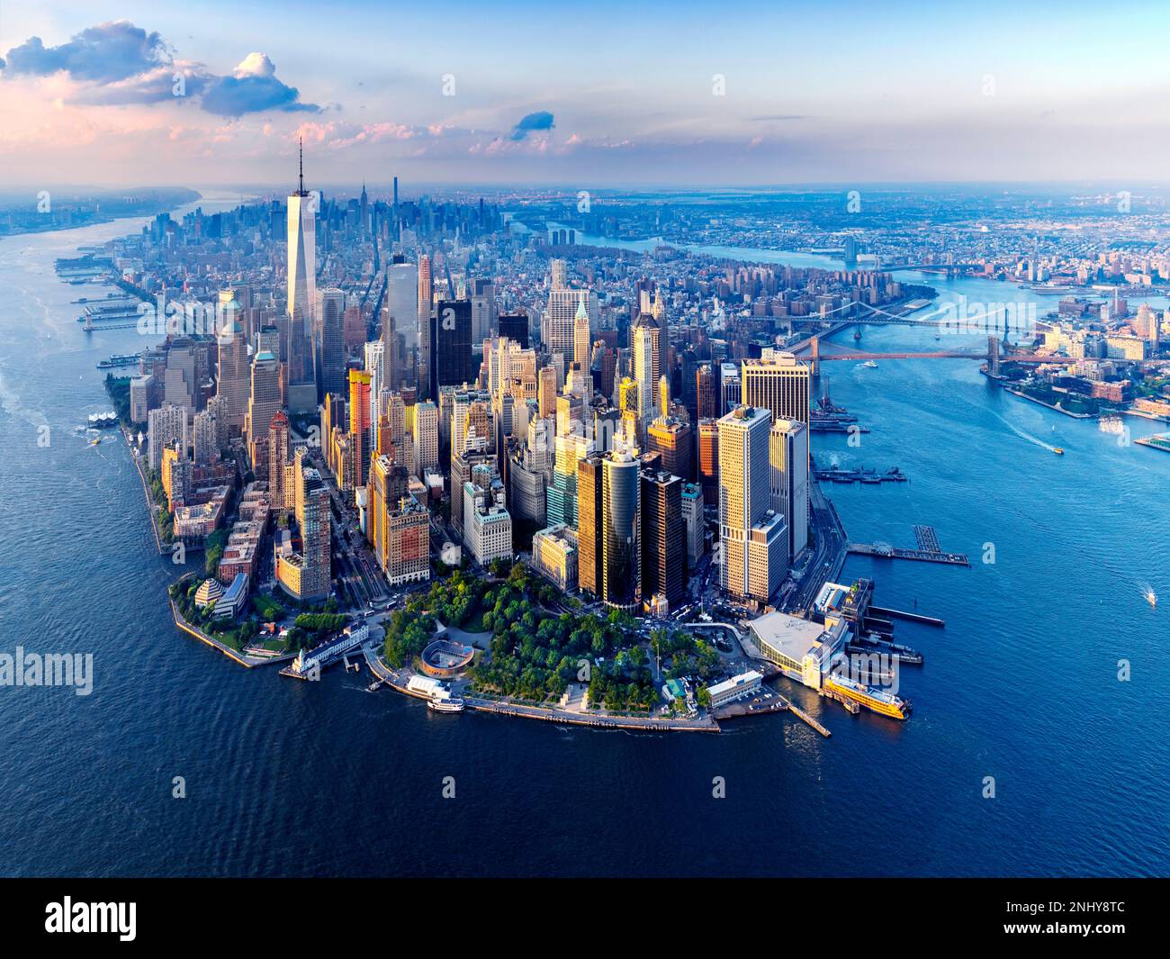 One World Tradecenter, Freedomtower Luftaufnahme über New York City Manhattan, New York, USA Stockfoto