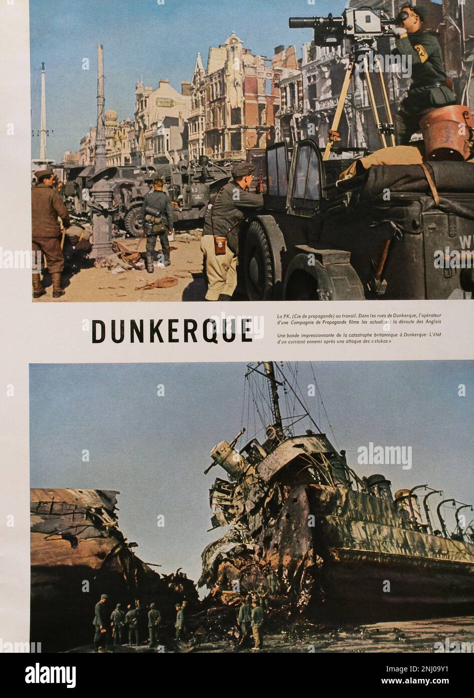 Die Geschichte Deutschlands. „Signal“-Magazin. Innenseiten der Ausgabe Nr. 8 (25. Juli 1940) der französischen Ausgabe mit einem Artikel über die Schlacht von Dünkirchen (26. Mai bis 4. Juni 1940). Dieses Magazin wurde zwischen April 1940 und April 1945 veröffentlicht und war das wichtigste Propagandaorgan der deutschen Armee während des Zweiten Weltkriegs. Stockfoto