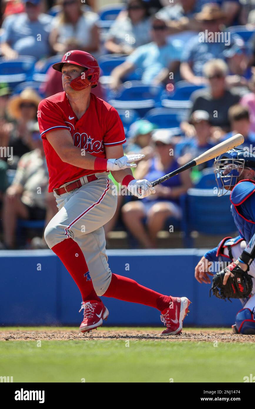 Philadelphia Phillies Rhys Hoskins plays in a game against the Toronto