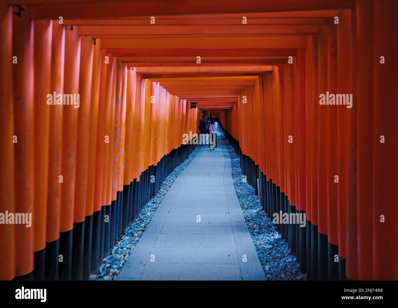Kyoto, Japan - September 2017: Fushimi Inari-Schrein oder Fushimi Inari Taisha, ein Shinto-Schrein. Ein japanisches Denkmal, Tausende orangefarbener Torii-Tore Stockfoto