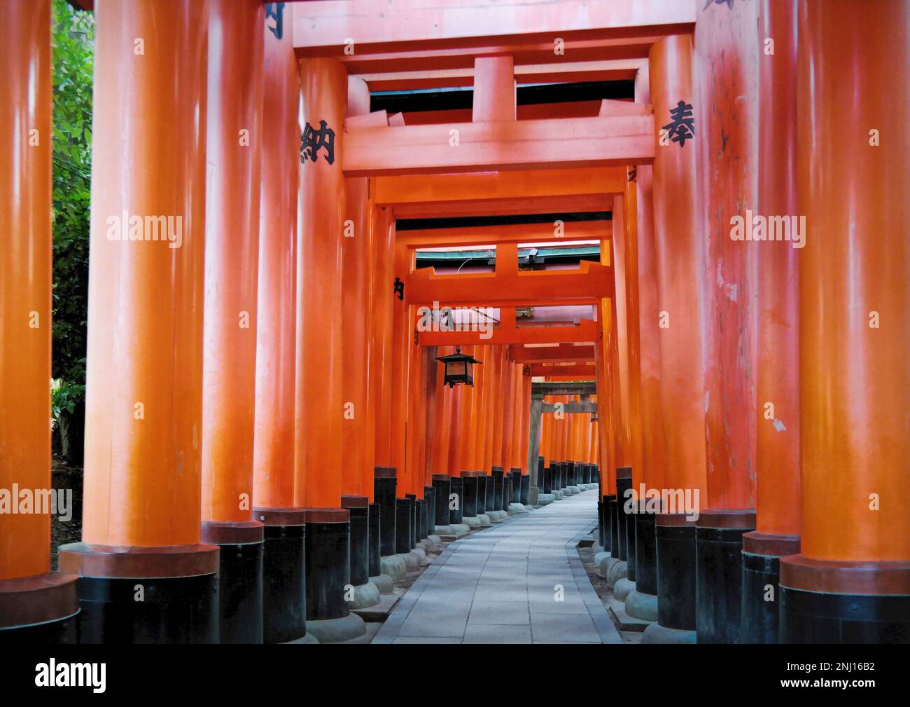 Kyoto, Japan - September 2017: Fushimi Inari-Schrein oder Fushimi Inari Taisha, ein Shinto-Schrein. Ein japanisches Denkmal, Tausende orangefarbener Torii-Tore Stockfoto