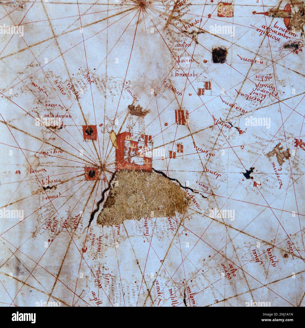 Pietro Russo / Carta naútica del Mediterráneo, 1508. Museu Marítim de Barcelona. AUTOR: PIETRO RUSSO (S. XVI). Stockfoto