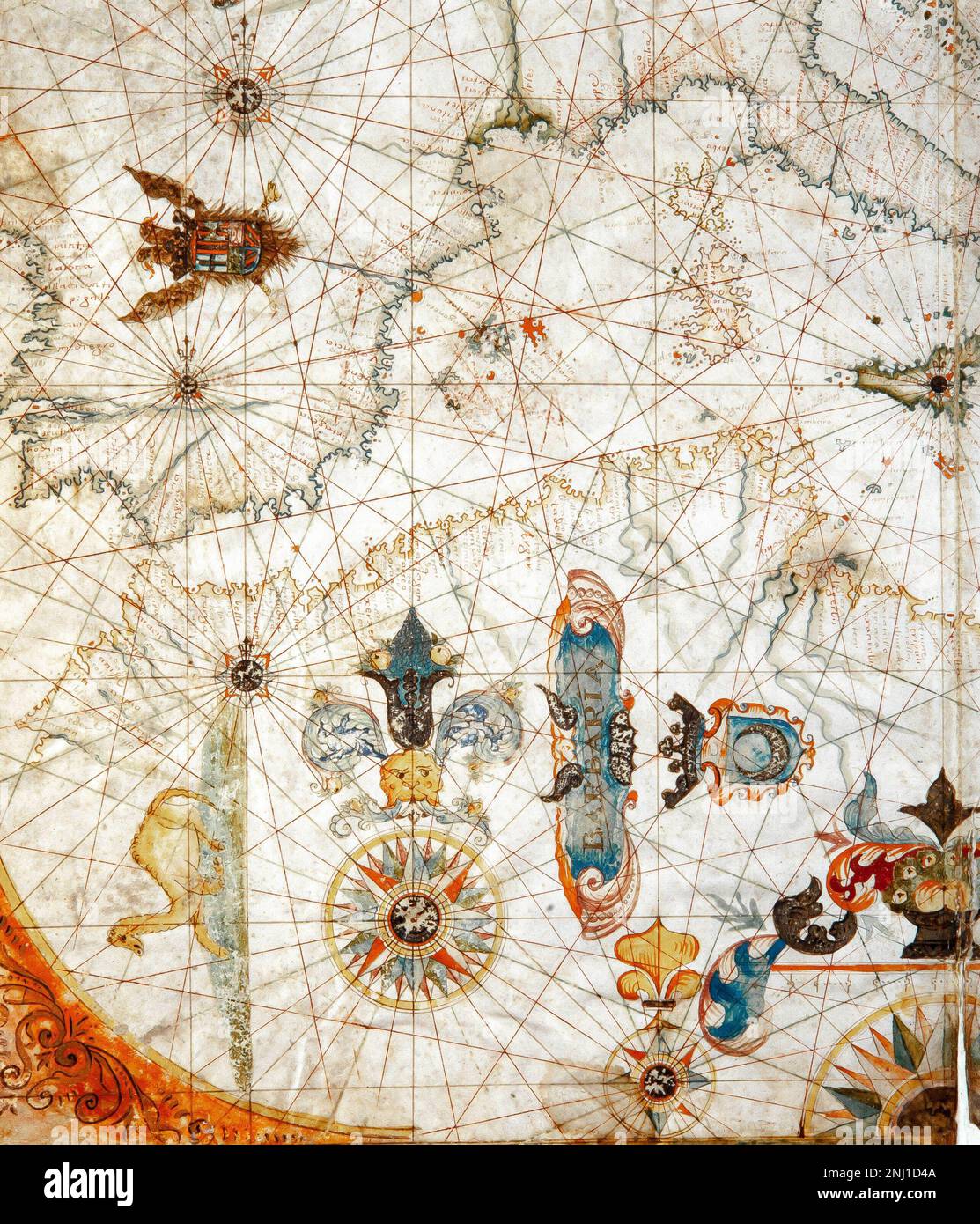 Francesc Oliva / Carta naútica del Mediterráneo, 1658. Museu Marítim de Barcelona. AUTOR: FRANCESC OLIVA (S. XVII). Stockfoto