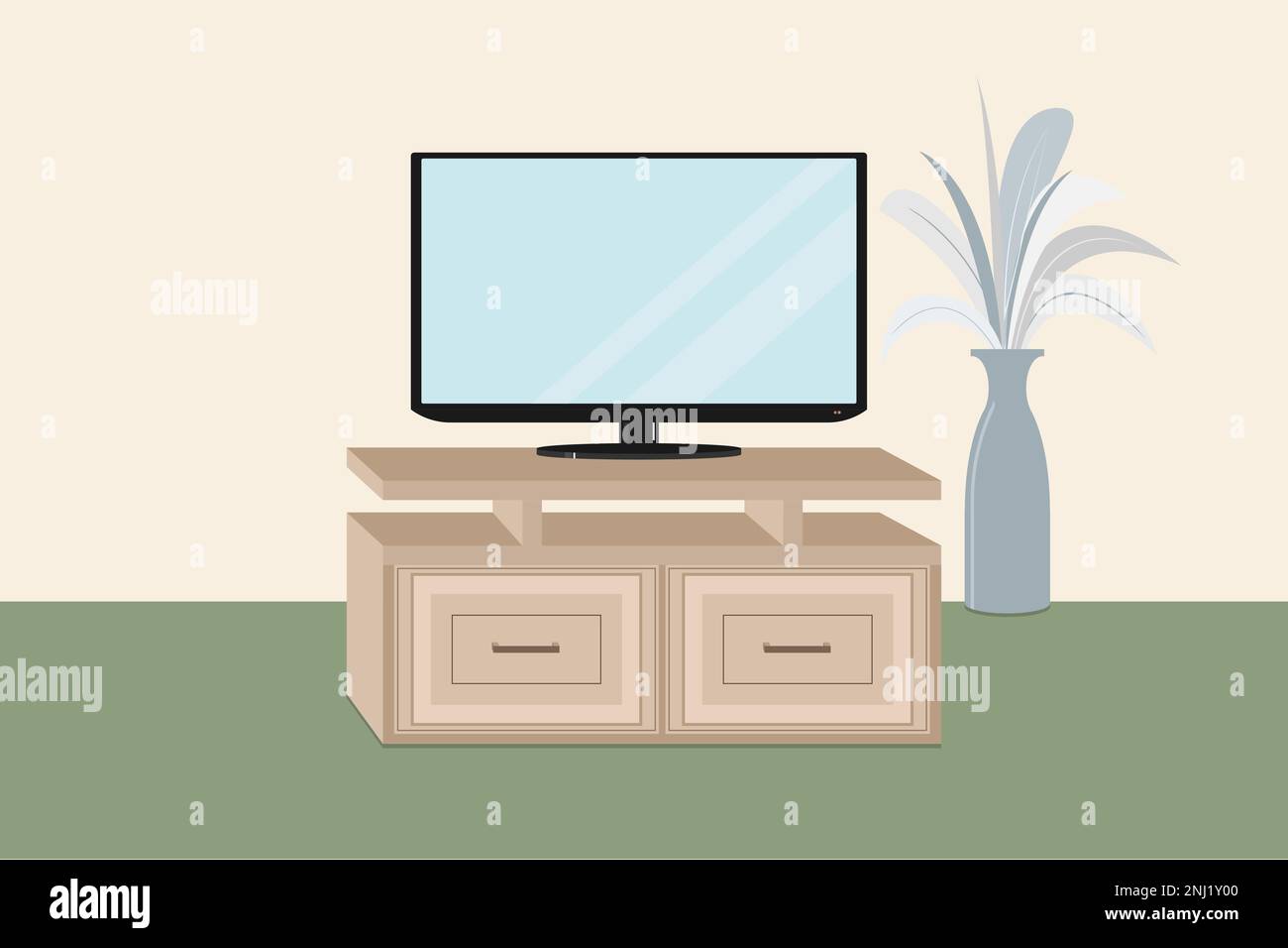 Modernes Wohnzimmer mit Fernseher und Ausstattung Stock Vektor