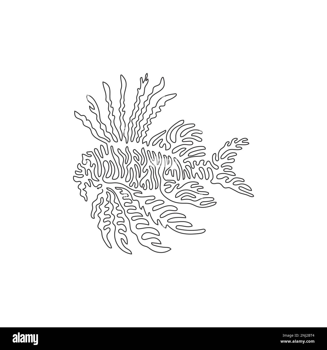 Eine einzige Strichzeichnung der abstrakten Kunst der Meereslebewesen. Durchgehende Linienzeichnung grafischer Designvektoren Darstellung giftiger Meeresfische Stock Vektor