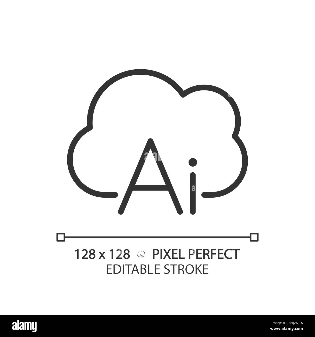 Cloud-basiertes, perfekt lineares KI-Pixel-Symbol Stock Vektor