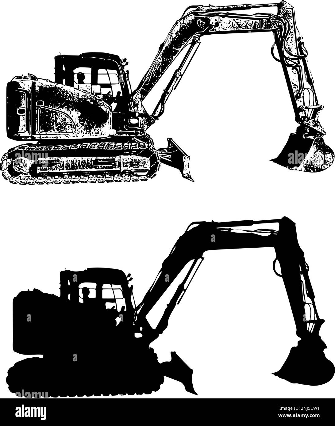 Darstellung der Silhouette und des Skizzenvektors des Baggers Stock Vektor