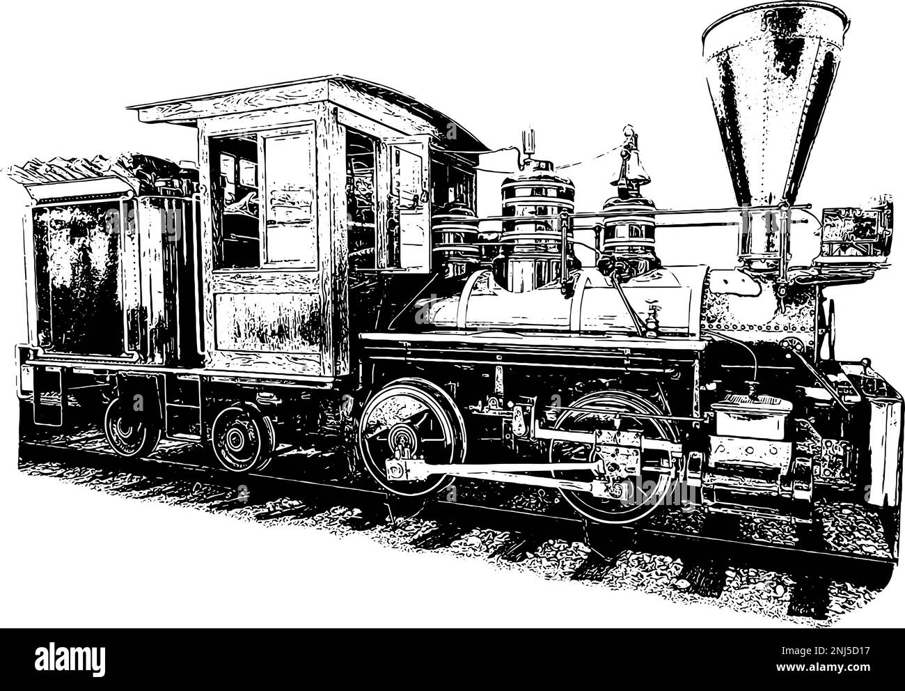 Vintage-Dampfeisenbahn auf Gleisen, Vektordarstellung Stock Vektor Vintage-Dampfeisenbahn auf Gleisen, Vektordarstellung Stock Vektor