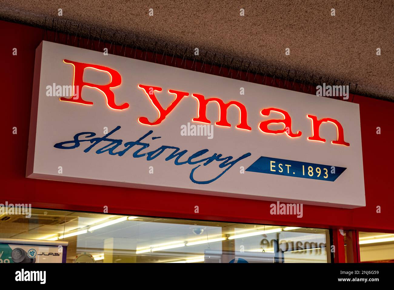 Ryman Stationär-Schild UK Stockfoto