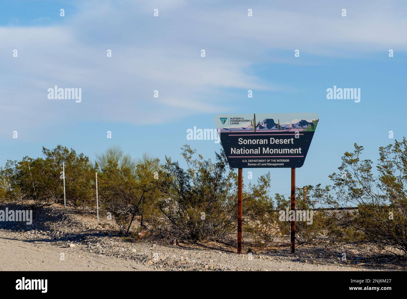 Gila Bend, Arizona - 28. November 2022: Das Sonoran Desert National Monument wurde am 17. Januar 2001 von Präsident CLI durch die Proklamation des Präsidenten geschaffen Stockfoto